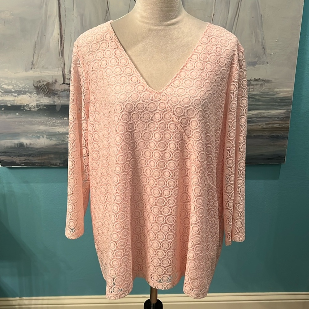 Ruby Rd. Pink Lace V‑Neck Blouse